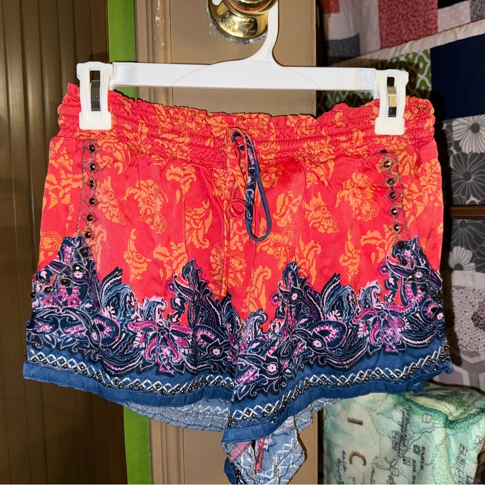 Free People Red and Blue Floral Athletic Shorts